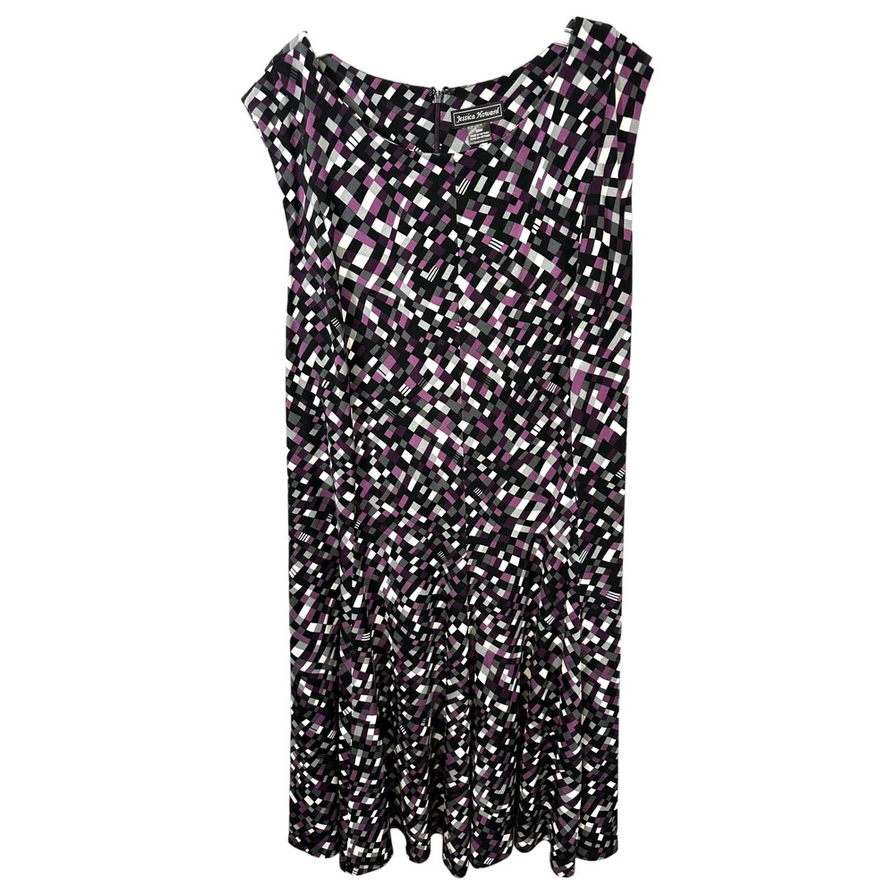 Jessica Howard Plus Size 22W Midi Dress Purple Black Geometric Sleeveless‎ 1653